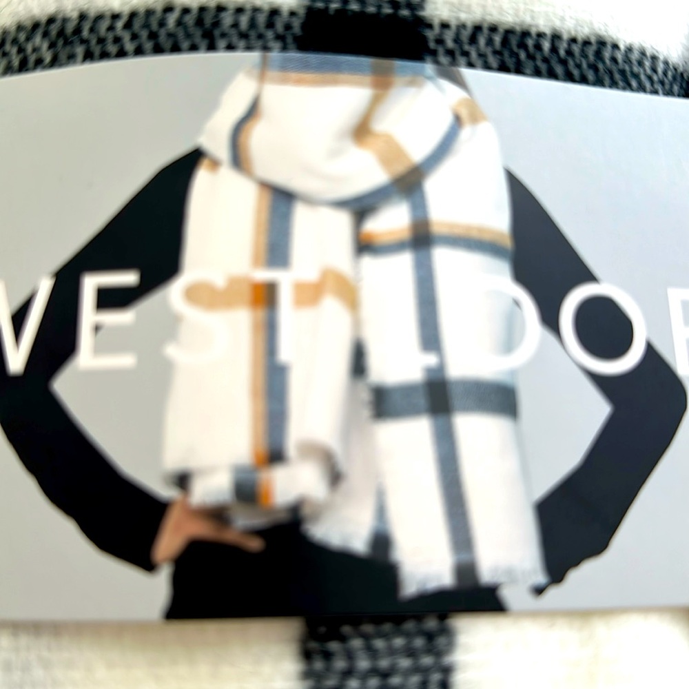 Westloop, fashion, scarf, cream, black, and beige, one size NWt